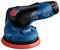 Een draagbare Bosch elektrische schuurmachine met een blauw en rood ontwerp, voorzien van ergonomische handgrepen en bedieningsknoppen voor oppervlakte-egalisatiewerkzaamheden.