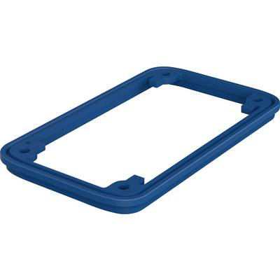 Blauwe rechthoekige lijst met afgeronde hoeken, geschikt voor bevestiging of bescherming van een apparaat.