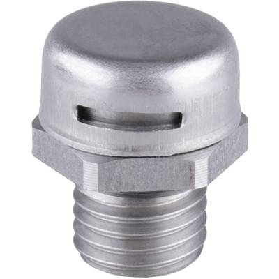 Zilveren, cilindrische metalen dop met draaiend schroefdraad, geschikt voor het afsluiten van een buis of ventiel.