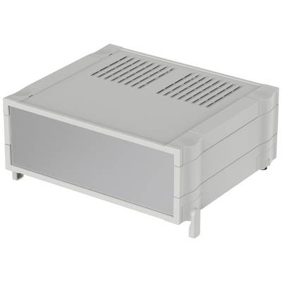 Een lichtgrijs rechthoekig elektronicabehuizing met ventilatiesleuven en een robuust kunststof ontwerp, geschikt voor technische toepassingen.