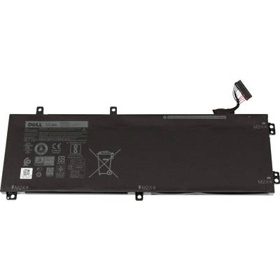 Laptop-batterij met opschrift 'DELL 56Wh'. Rechthoekige vorm met aangesloten kabels en symbolen op het oppervlak.