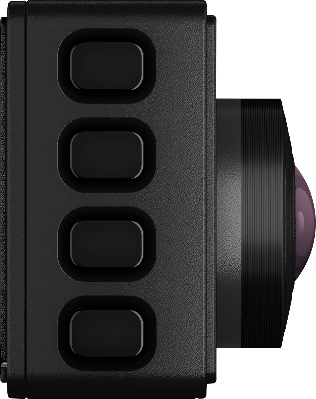 Compacte actiecamera met meerdere bedieningsknoppen aan de zijkant, geschikt voor veelzijdige buitenopnamen.