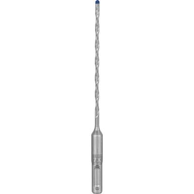 Een grijze boor met een spiraalvormige punt en een blauw uiteinde, geschikt voor nauwkeurig boren in harde materialen.