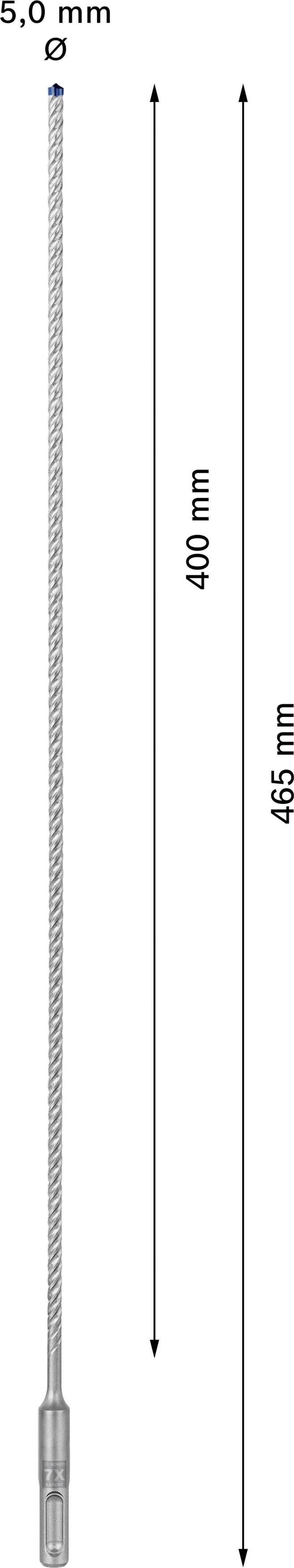 Afbeelding van een lange, dunne metalen staaf met een totale lengte van 465 mm. Het dikkere gedeelte aan het uiteinde heeft een diameter van 5,0 mm.