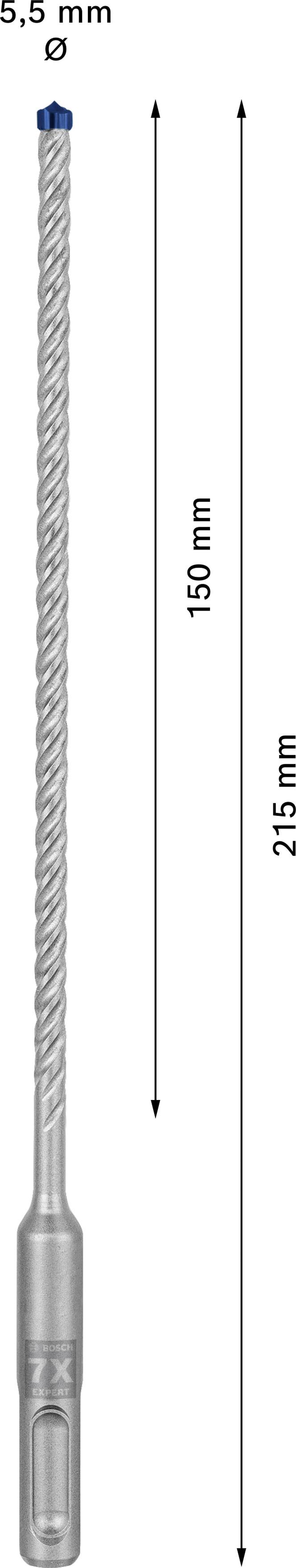 Boor met 5,5 mm diameter, 150 mm boorlengte, 215 mm totale lengte.