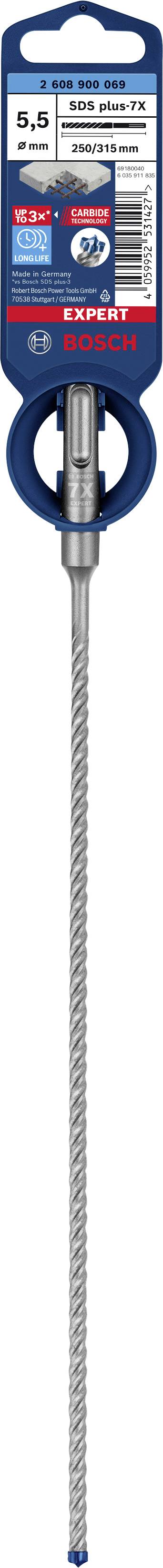 Betonboor met SDS-Plus opname, diameter 8 mm, lengte 100 mm, merklabel 'Bosch', verpakking toont details.