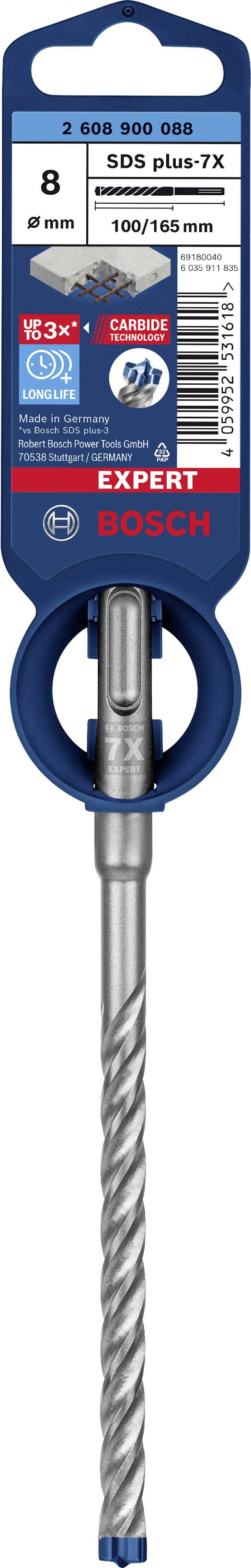 'Bohrer SDS plus-7X 8x100/165 mm van Bosch, geschikt voor beton en gewapend beton, met hoge duurzaamheid en precisie.'