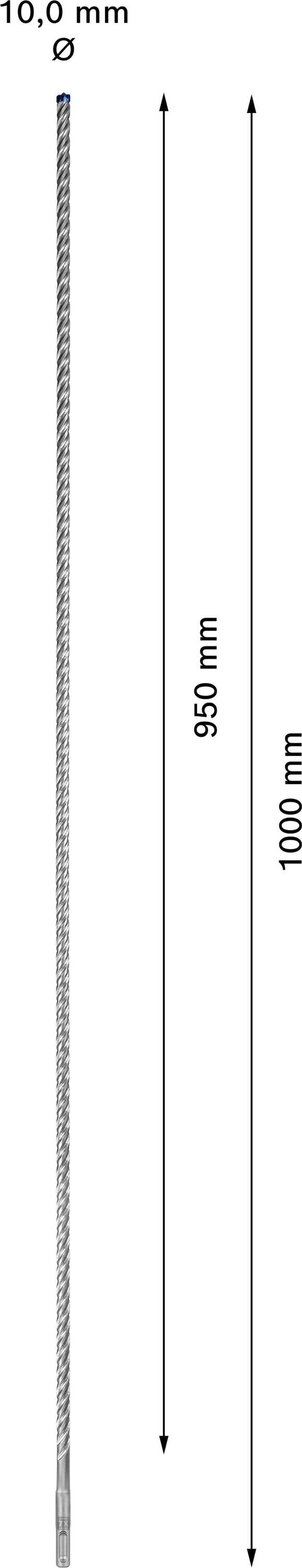 Stalen staaf met een diameter van 10 mm en een lengte van 1000 mm, waarvan 965 mm bruikbare lengte is.
