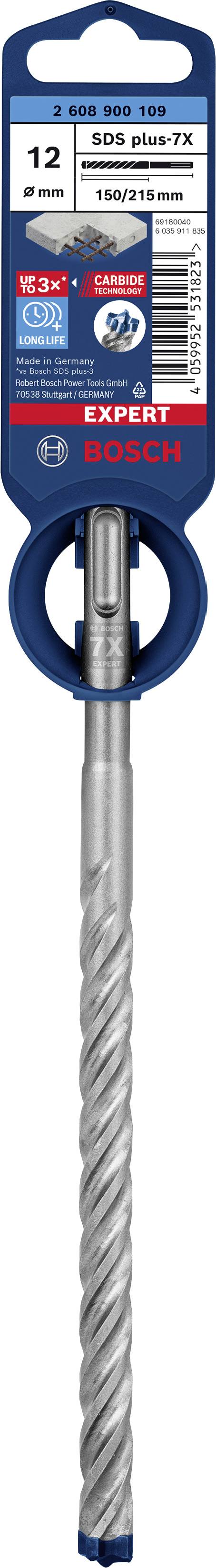 'Bosch Expert Betonboor SDS plus-7X', maat 12mm, verpakking met productinformatie, geschikt voor betonwerkzaamheden.