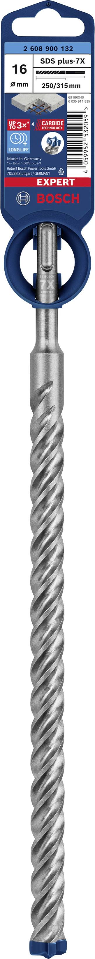 Metalen boor met spiraalvormige structuur, verpakt in plastic met etiket '16 x 200/265 mm'. Geschikt voor betonwerkzaamheden.