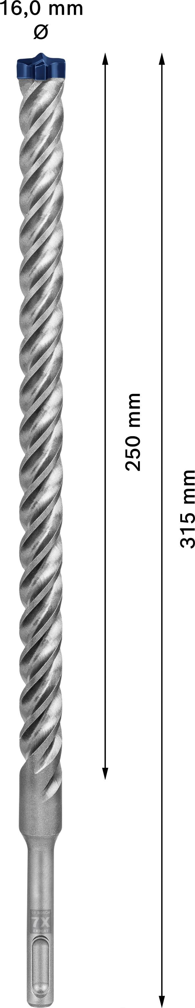 Boor met spiraalstructuur, diameter 16,0 mm, lengte 315 mm, werklengte 250 mm.