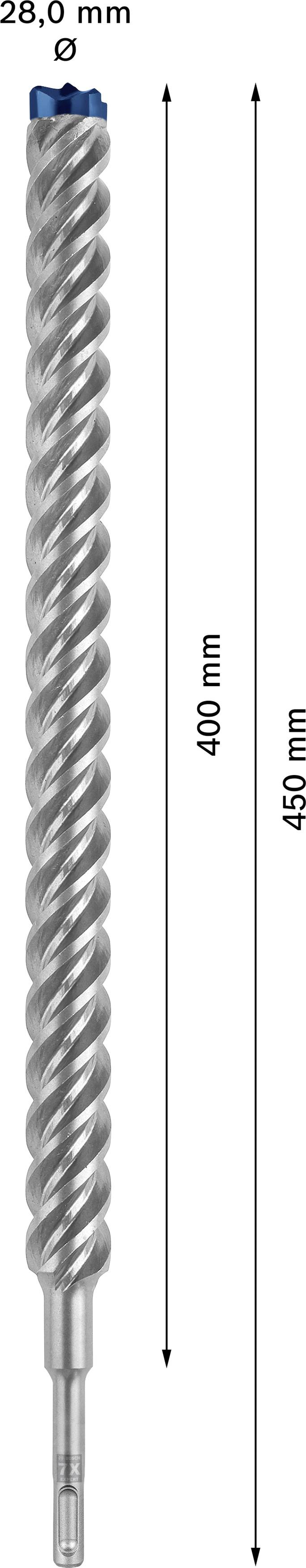 Puntboor, SDS max, totale lengte 450 mm, werklengte 400 mm, diameter 28,0 mm.