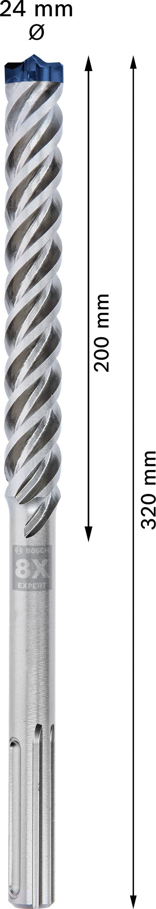 Boor met een lengte van 320 mm, diameter 24 mm. Spiraalvormig ontwerp voor efficiënt boren. Markering "8X" op de schacht.
