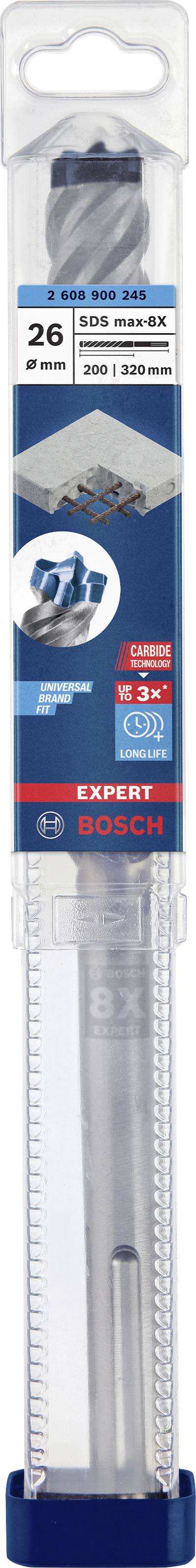 Bosch boor, 26 mm diameter, geschikt voor metselwerk en beton, verpakt in een transparante kunststof hoes.