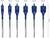 Zes blauwe houtboren met verschillende diameters: 13,0 mm, 16,0 mm, 19,0 mm, 20,0 mm, 22,0 mm, 25,0 mm. Allemaal 152 mm lang.