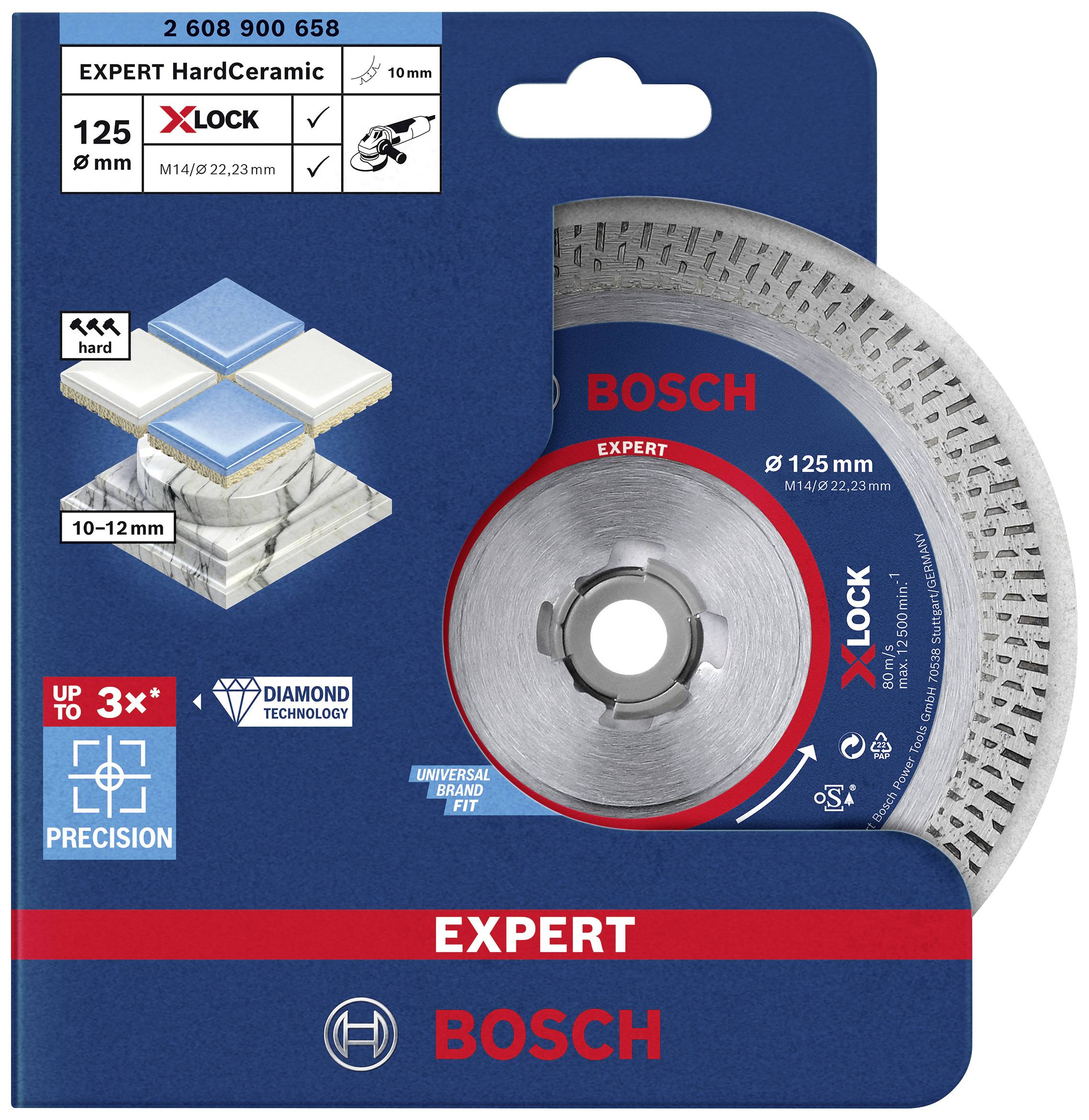 'Bosch Expert HardCeramic'-diamantschijf voor X-Lock, diameter 125 mm, geschikt voor harde materialen, precisie tot 3x hoger.