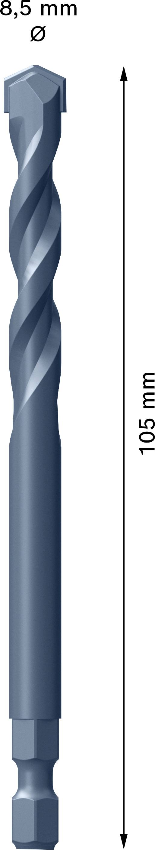 Metaalboor, 6,5 mm diameter, 105 mm lengte, weergegeven in blauwe tint.