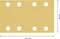 Beige rechthoek met 8 gaten; afmetingen: 133 mm x 80 mm.
