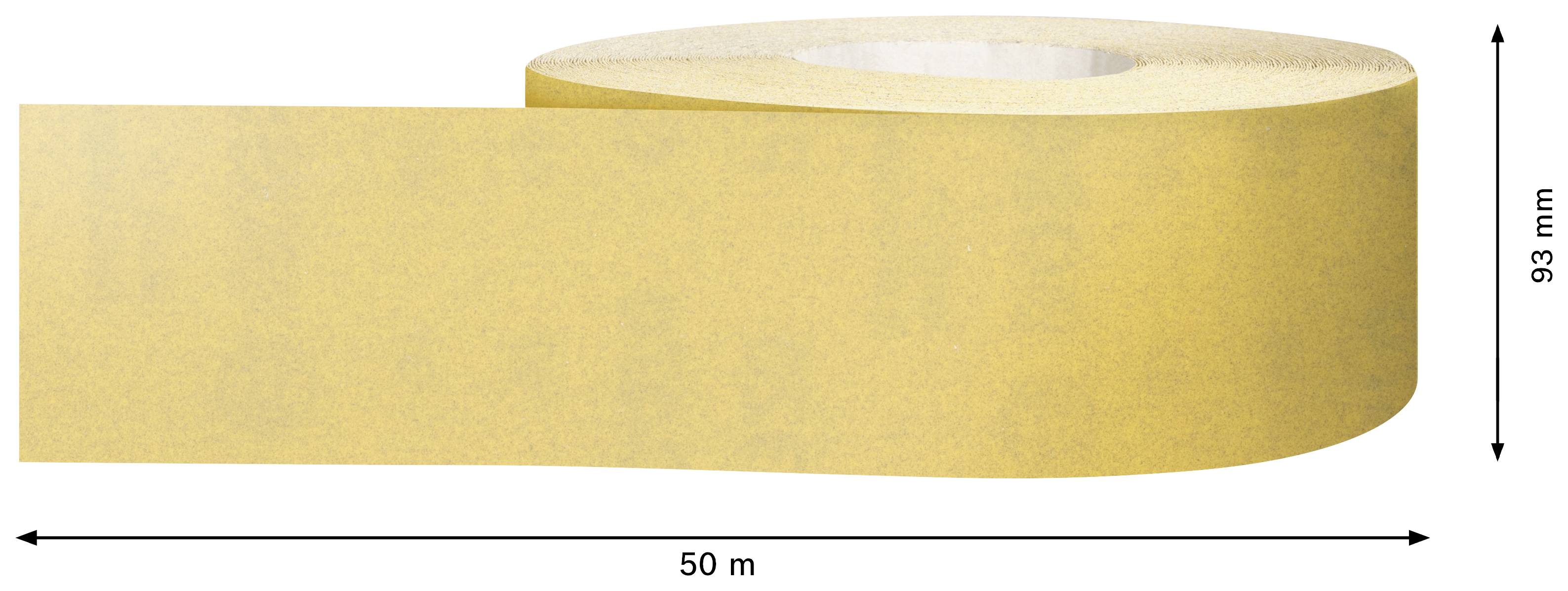 Een rol geel plakband, lengte 50 meter, breedte 93 millimeter.