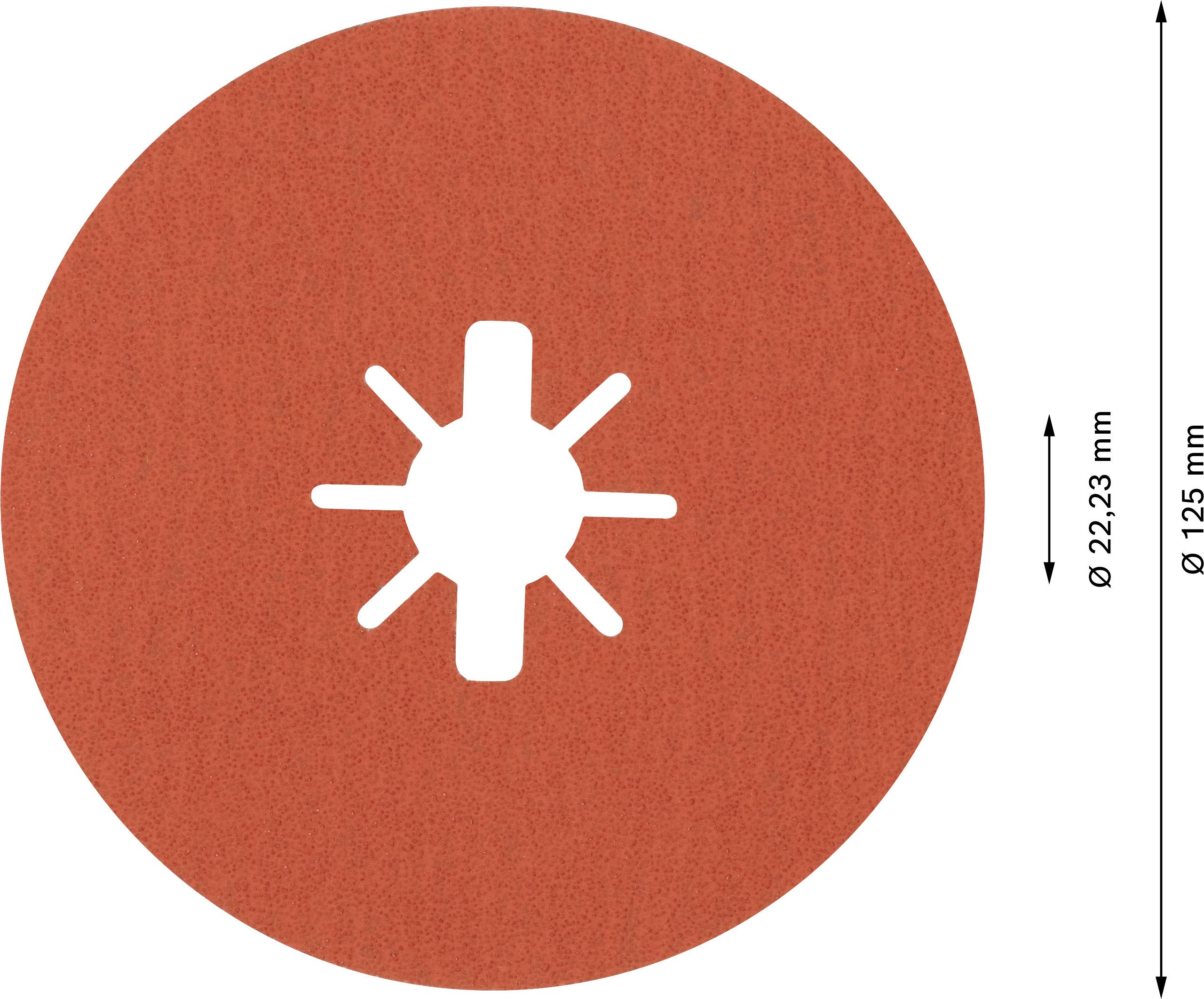 Rode slijpschijf met stervormige opening in het midden, diameter 125 mm.