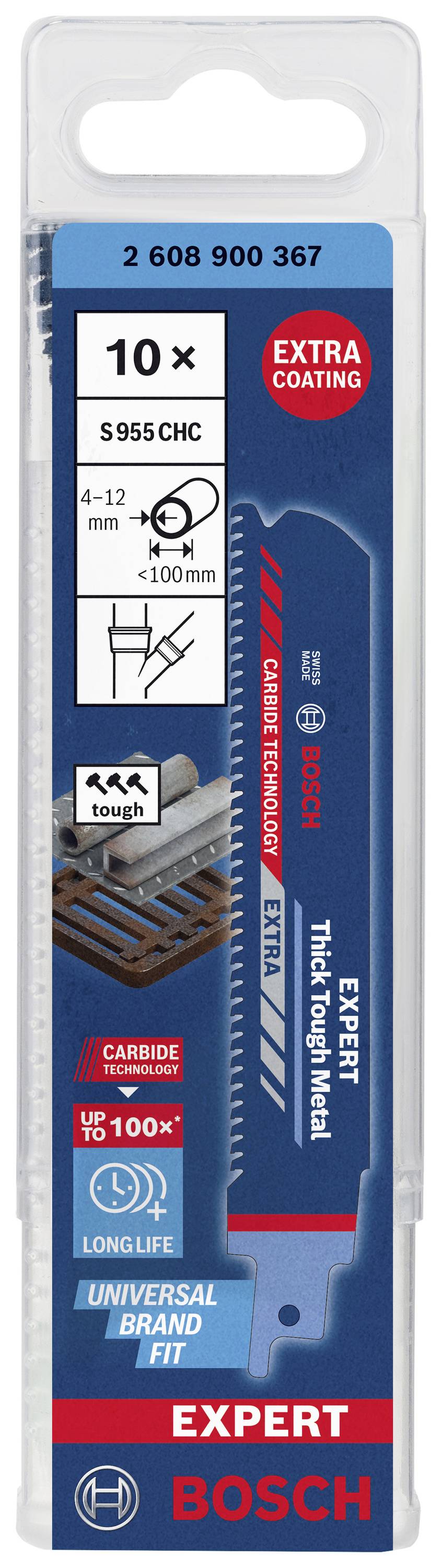 Bosch S955CHC decoupeerzaagbladen, 10 stuks, geschikt voor snijden in dik metaal (4-12 mm), lange levensduur, met kobaltcoating.