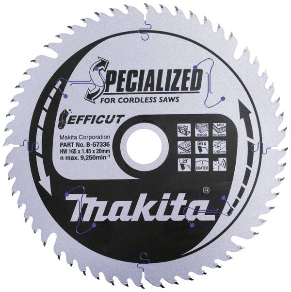 Makita B-57336 B-57336 Cirkelzaagblad 165 x 20 x 1.45 mm Aantal tanden: 56 1 stuk(s)