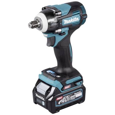 Slagschroevendraaier van Makita, model XGT 40V Max. Gereedschap met zwarte en blauwe behuizing, bestemd voor professioneel gebruik.