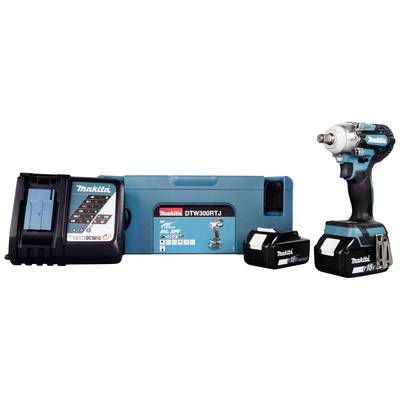 Combinatie van accuslagschroevendraaier, oplader en twee accu's van Makita, weergegeven in een blauwe koffer.