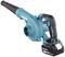 Een blauwe accubladblazer met zwarte handgreep en een 18V lithium-ion accu. Geschikt voor lichte schoonmaakwerkzaamheden buitenshuis.