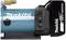 Close-up van een blauw Makita accugereedschap met 18V lithium-ion accu, schakelaar en zichtbaar ventilatierooster.