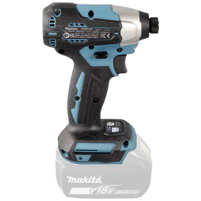 Makita accuschroefmachine in zwart en blauw design met 18V lithium-ion accu, gefotografeerd vanuit zijaanzicht.