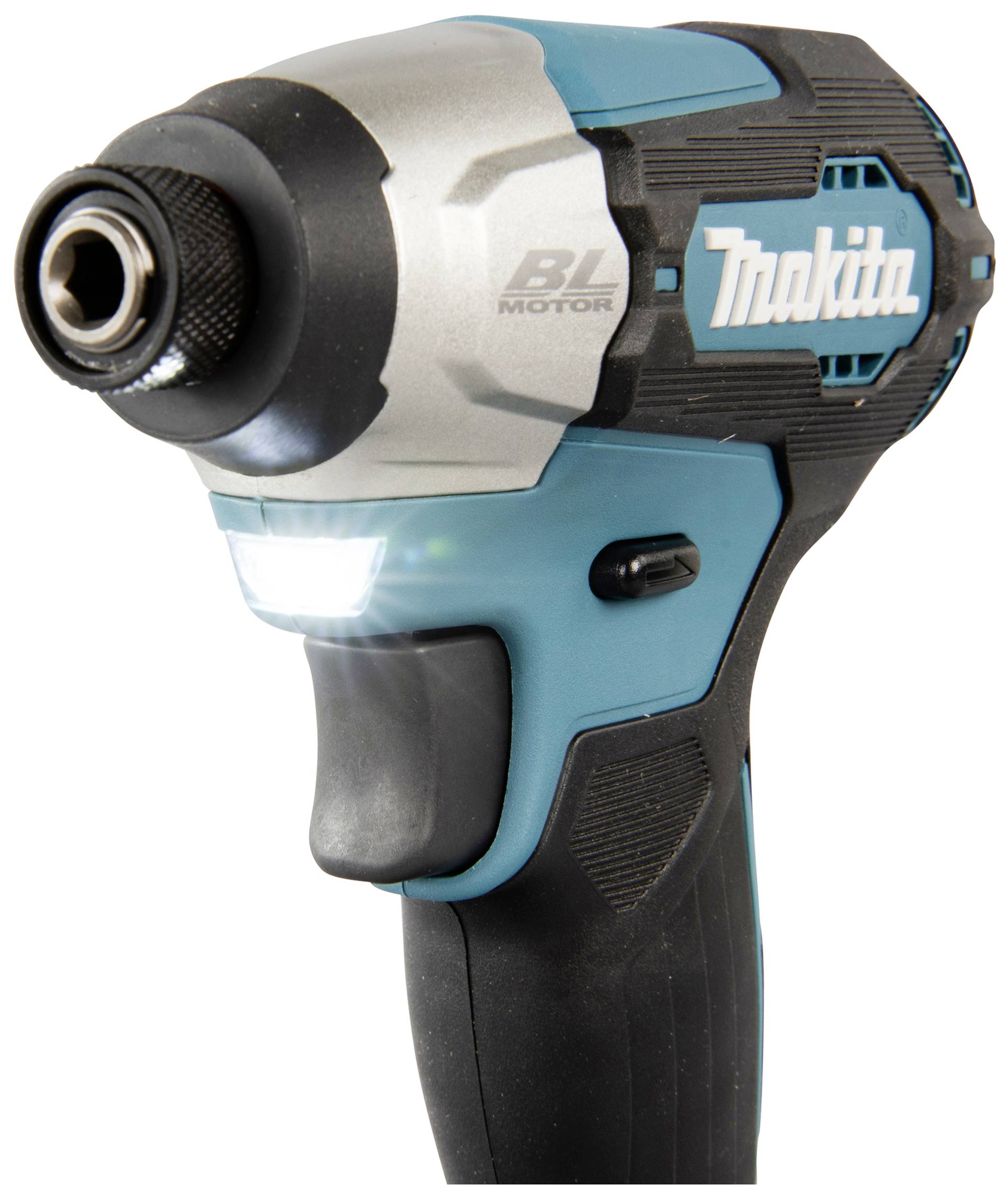 Accu-boormachine met ergonomische handgreep, blauwe en zwarte behuizingskleur, geïntegreerde LED-verlichting, merknaam zichtbaar.