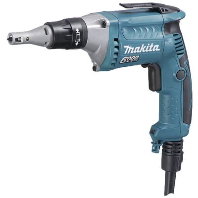 Een Makita droogbouwschroefmachine met kabel, model 6000, in blauwe kleur. Geschikt voor snelle schroefwerkzaamheden in de droogbouw.