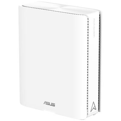 Een witte ASUS WiFi-router met verticale ventilatiesleuven aan de zijkanten.