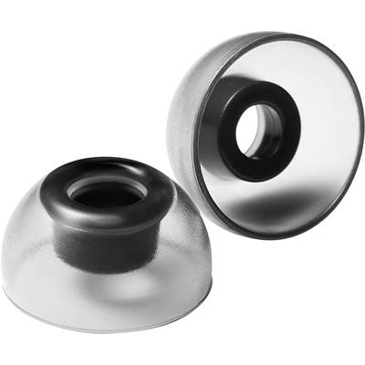 Twee zilveren metalen deurstoppers met een zwarte rubberen ring in het midden. Ze zijn rond en schijfvormig, geplaatst op een witte ondergrond.