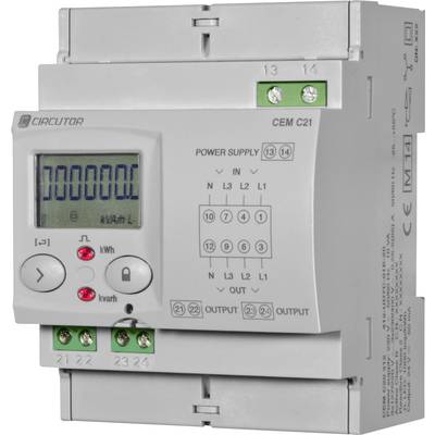 Elektrische energiemeter met digitaal display, knoppen en aansluitingen. Display toont '000000.0'. Merknaam en modelnummer zichtbaar.