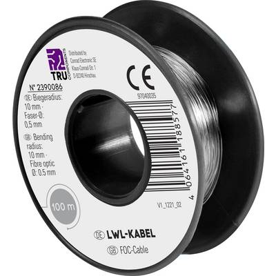 Spoel met 100 m vezeloptische kabel. Buigradius: 10 mm, vezel: 0,5 mm. CE-gecertificeerd.