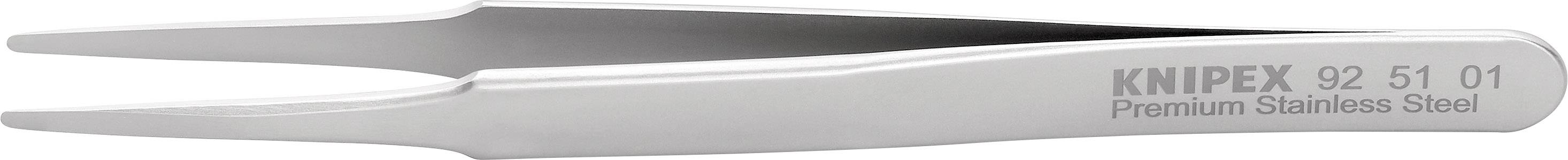 Pincet van roestvrij staal van Knipex, model 92 51 01, zijdelings afgebeeld met fijne punten, geschikt voor precisiewerkzaamheden.