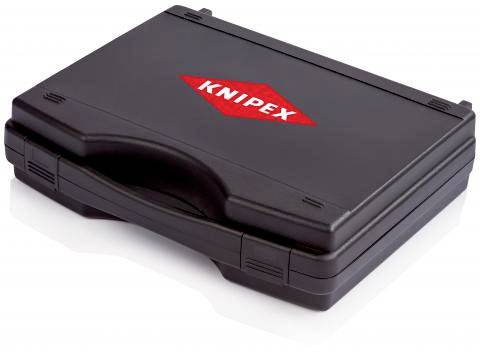 Zwarte gereedschapskoffer met rood 'Knipex'-logo op het deksel.