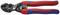 Een rode en blauwe boutenschaar van het merk KNIPEX, modelnummer '71 42 200', geschikt voor het knippen van draad tot 6 mm.