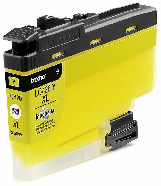 Gele inktcartridge 'LC426Y XL' van Brother, Innobella-merk. Rechthoekige vorm met zwarte dop, geschikt voor langdurige afdrukkwaliteit.