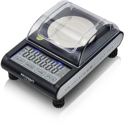 Elektronische weegschaal met digitale weergave toont '0.000 g', transparante afdekking, toetsen voor 'Aan/Uit', 'Modus', 'Tarra', 'Stuks'.