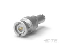 'Close-up van een BNC-connector met een metalen oppervlak en centrale pin, gebruikt voor het aansluiten van coaxkabels.'