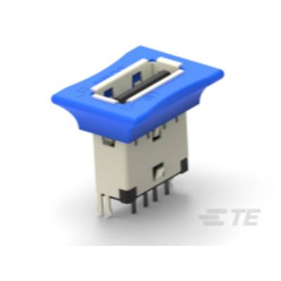 Een blauwe, rechthoekige drukknop met metalen schakelaar, geschikt voor elektronische apparaten op een witte achtergrond.