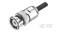 Een BNC-connector met een zwart kabel. De connector is zilverkleurig en heeft een gegroefde behuizing voor een betere grip.