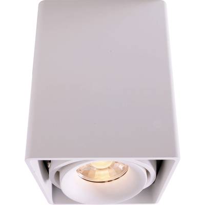 Plafondspot in kubische vorm, crèmekleurig, met zichtbaar LED-licht. Geschikt voor stijlvolle ruimteverlichting.