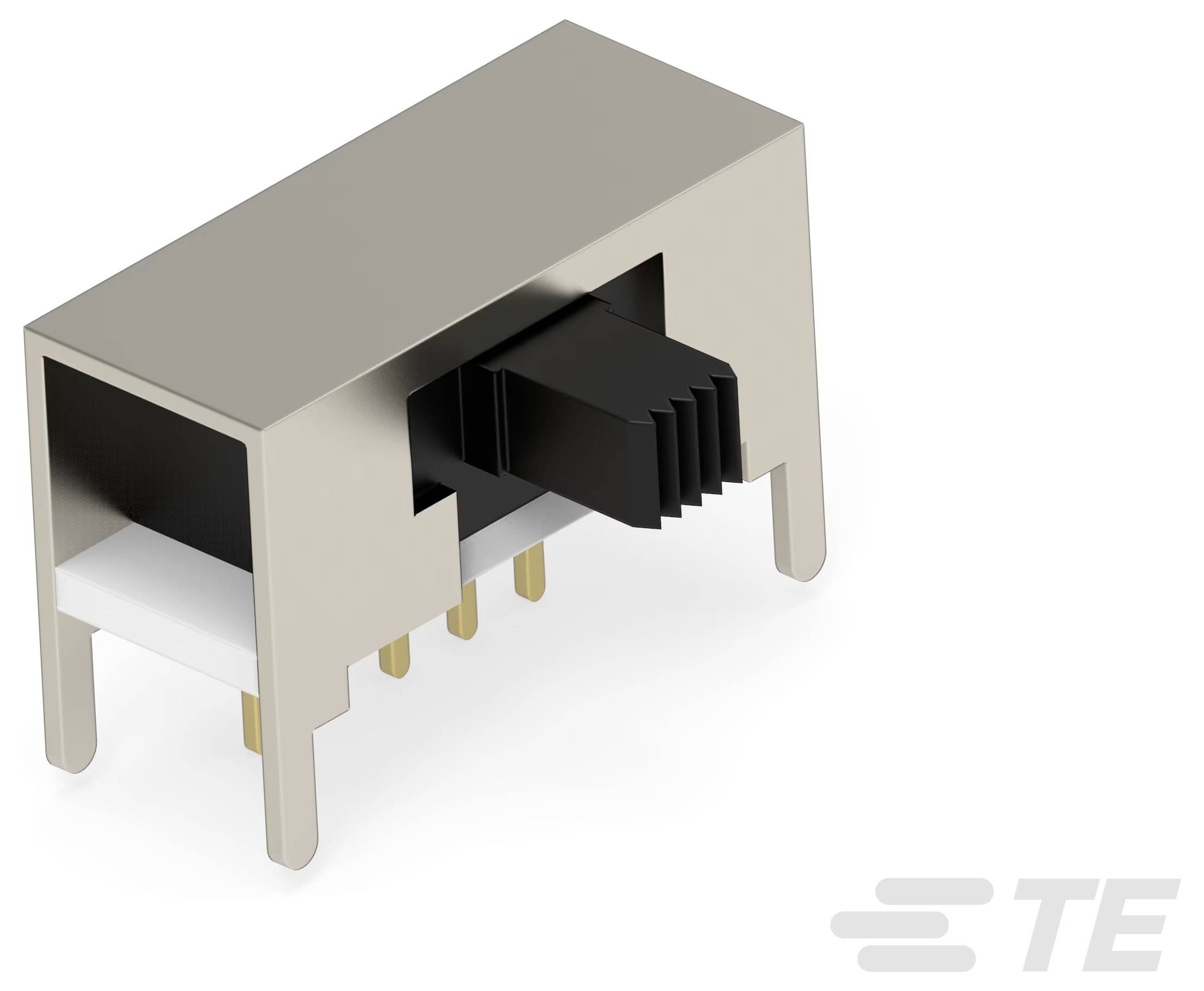 Een witte, cilindrische, multi-pin connector met TE-logo, voorzien van meerdere oranje pinsleuven voor elektrische verbindingen.