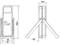 Technische tekening van een draaihek met afmetingen: hoogte 178,5, breedte 55 cm, diepte 72 cm. Zijaanzicht met 40° armhoek.