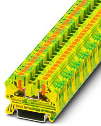 Een meerlaagse groen-geel-oranje elektrische aansluitstrip die wordt gebruikt voor veilige draadverbindingen in elektrische installaties.