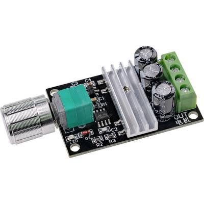 Een elektronisch onderdeel met potentiometer, koellichaam, condensatoren en aansluitklemmen. Dient voor het regelen van de stroomspanning.